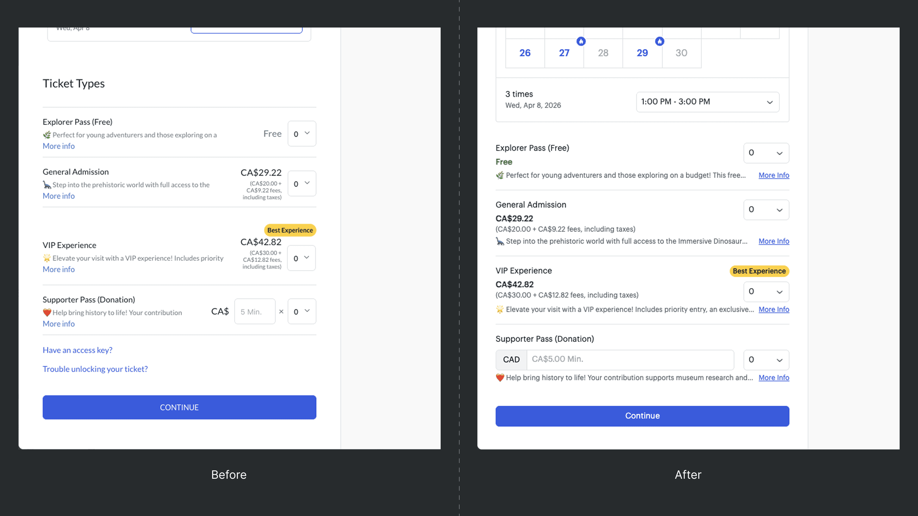 Ticket type component redesign